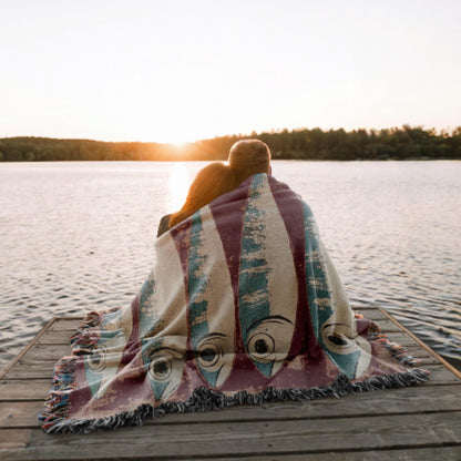 Sardines Fish Woven Blanket: Coastal Decor Tapestry, Beach House Picnic Blanket, Mid Century Throw