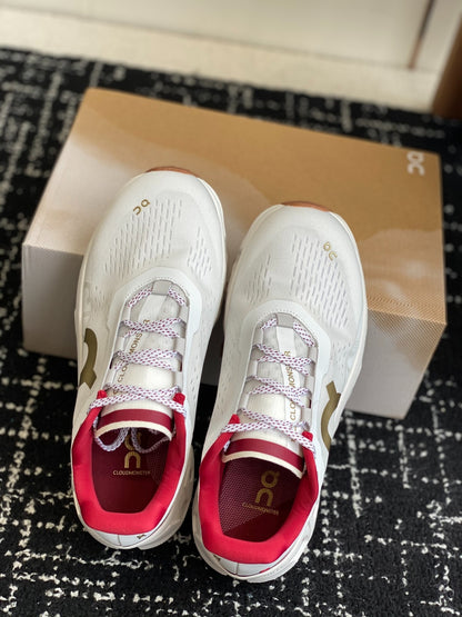 Cloudmonster White Red Gold Cushioned Running Shoes Unisex Monster Sole Athletic Trainers