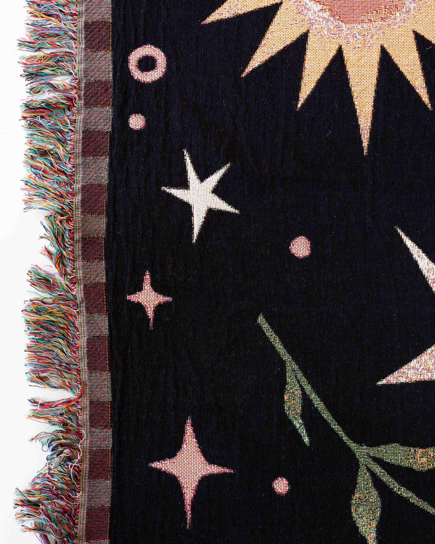 Moon & Sun Blanket: Gift for Her, Whimsical Personalized Baby Present, Black Yellow Celestial, Maximalist Unique Woven, Kids Teen Bedroom