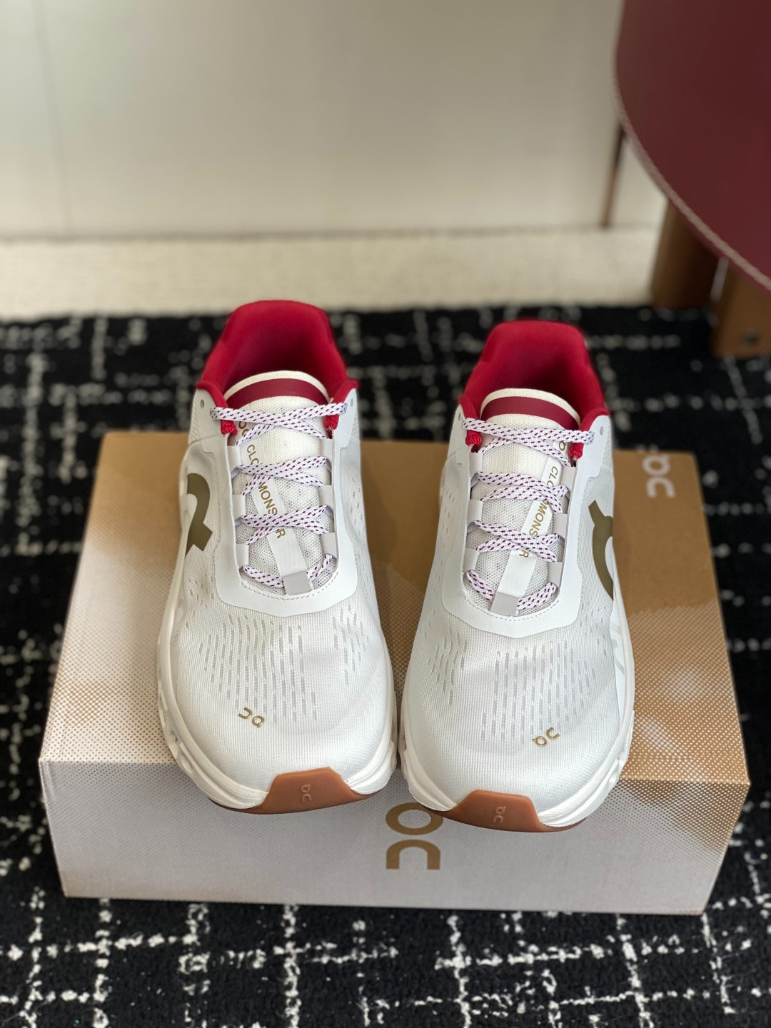 Cloudmonster White Red Gold Cushioned Running Shoes Unisex Monster Sole Athletic Trainers
