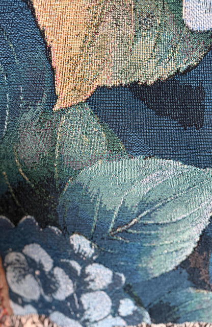 Blue Hydrangea Floral Throw Blanket, Cotton Country Cottage Woven Tapestry Decor Botanical, Grandmother Mother's Day Gift Blanket Gardener
