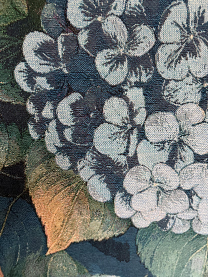 Blue Hydrangea Floral Throw Blanket, Cotton Country Cottage Woven Tapestry Decor Botanical, Grandmother Mother's Day Gift Blanket Gardener