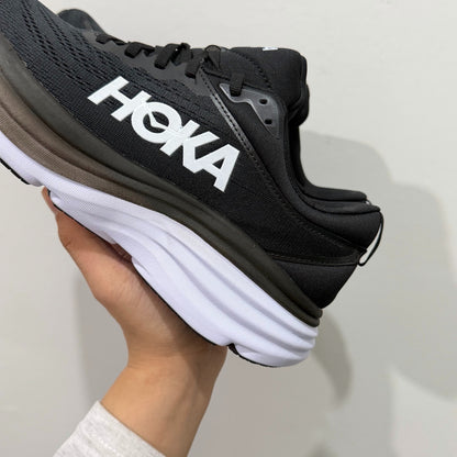 HOKA Bondi 8 Black White Athletic Shoes