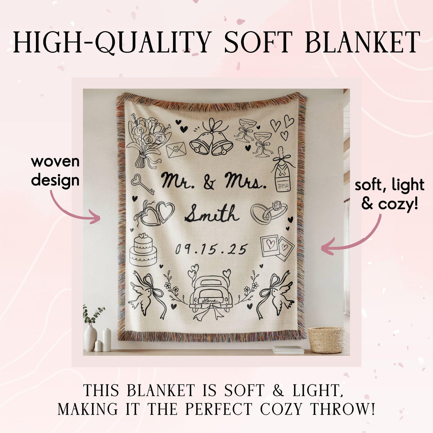 Custom Wedding Blanket Gift, Personalized Wedding Anniversary Throw Blanket Gift, Custom Wedding couples gift, custom Bridal Shower gift