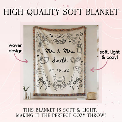 Custom Wedding Blanket Gift, Personalized Wedding Anniversary Throw Blanket Gift, Custom Wedding couples gift, custom Bridal Shower gift
