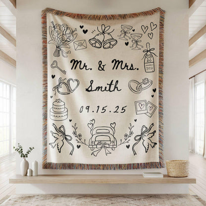 Custom Wedding Blanket Gift, Personalized Wedding Anniversary Throw Blanket Gift, Custom Wedding couples gift, custom Bridal Shower gift