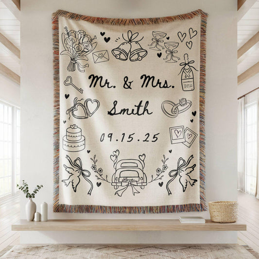 Custom Wedding Blanket Gift, Personalized Wedding Anniversary Throw Blanket Gift, Custom Wedding couples gift, custom Bridal Shower gift