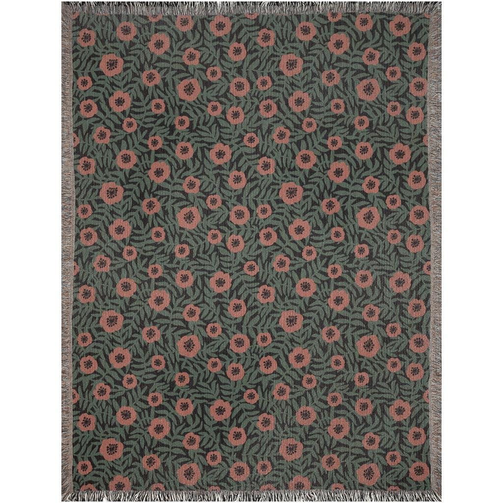 Dark Wildflower Meadow Woven Throw Blanket
