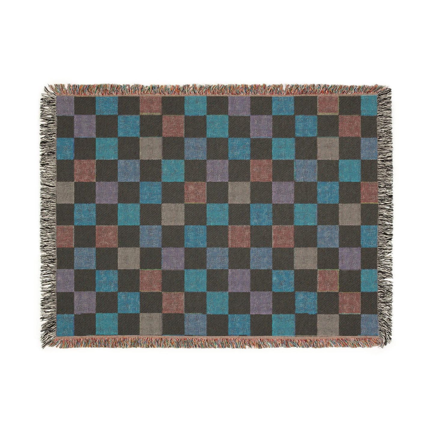 Cotton Woven Blanket, Rainbow Checkered, Modern Bed Throw, Retro Cozy Sofa Blanket, Boho Nursery Decor, Baby Shower Gift