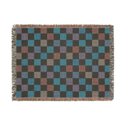 Cotton Woven Blanket, Rainbow Checkered, Modern Bed Throw, Retro Cozy Sofa Blanket, Boho Nursery Decor, Baby Shower Gift