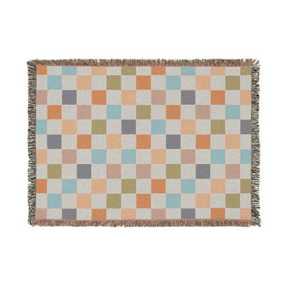 Cotton Woven Blanket, Rainbow Checkered, Modern Bed Throw, Retro Cozy Sofa Blanket, Boho Nursery Decor, Baby Shower Gift