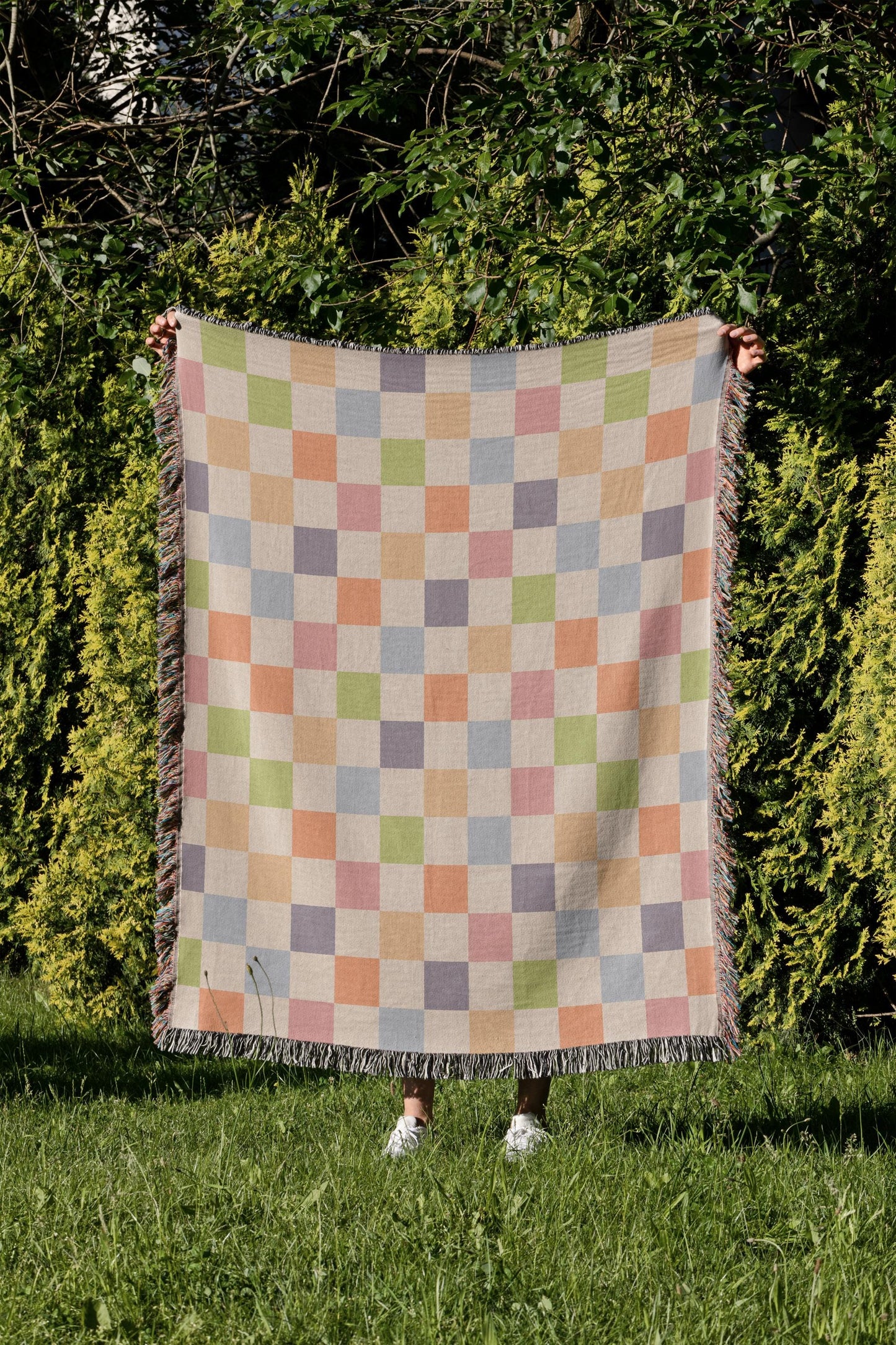 Cotton Woven Blanket, Rainbow Checkered, Modern Bed Throw, Retro Cozy Sofa Blanket, Boho Nursery Decor, Baby Shower Gift
