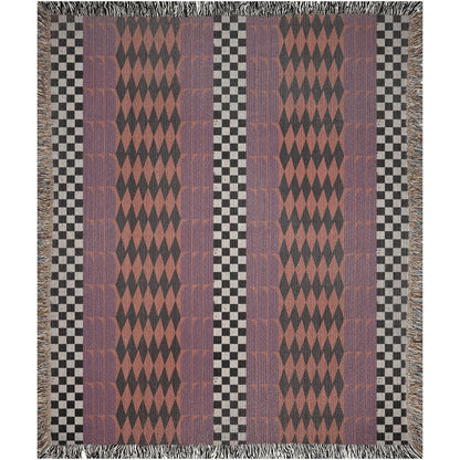 Checker And Diamonds Purple And Orange Boho Woven Cotton Throw Blankets