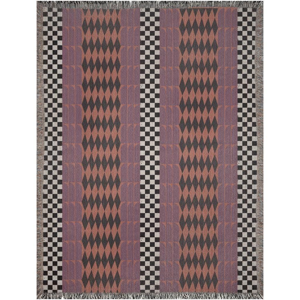 Checker And Diamonds Purple And Orange Boho Woven Cotton Throw Blankets
