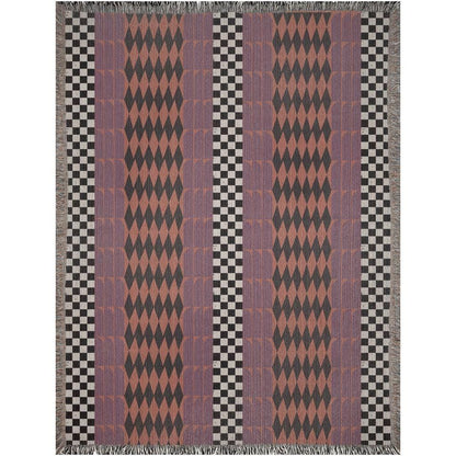 Checker And Diamonds Purple And Orange Boho Woven Cotton Throw Blankets