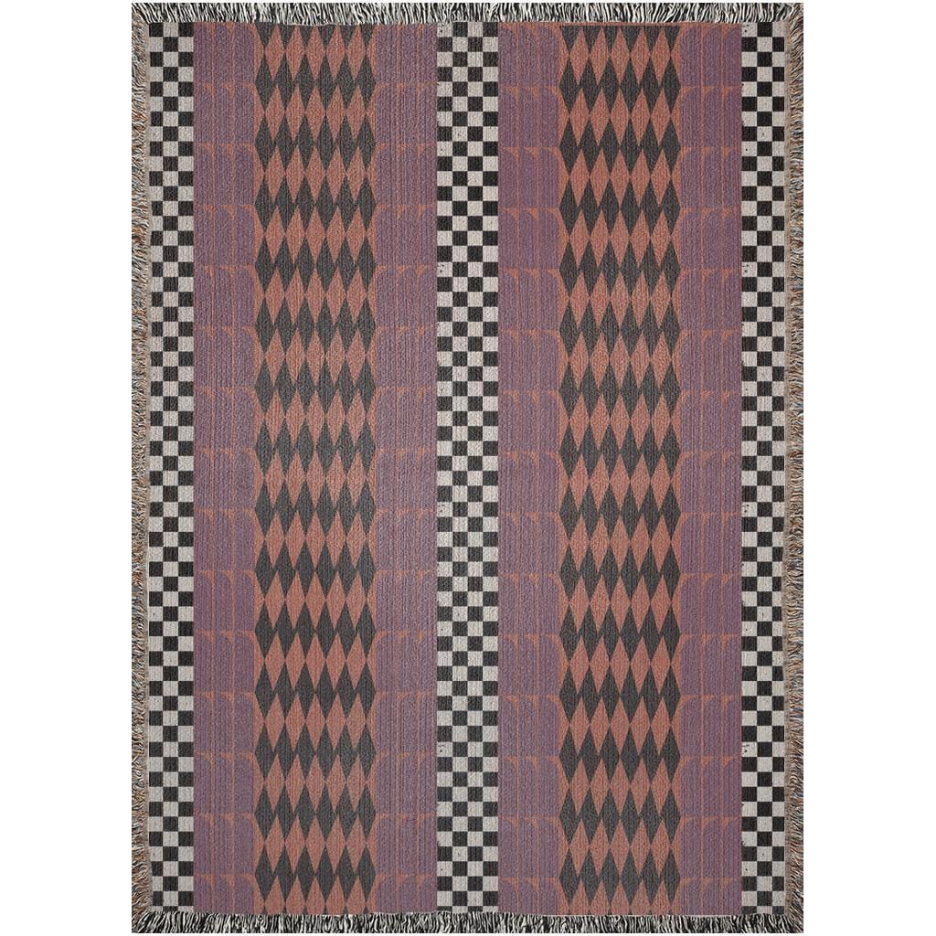 Checker And Diamonds Purple And Orange Boho Woven Cotton Throw Blankets