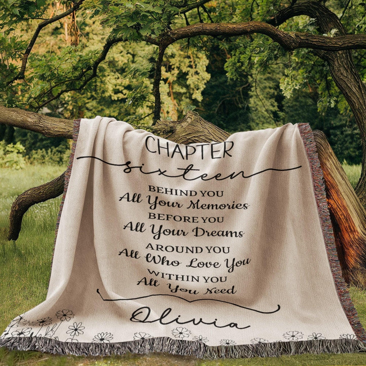 16th Birthday Gift Personalized Woven Blanket, Custom Name Cotton Throw, Sweet 16 Gifts Tapestry for Daughter Girl Boy Best Friend Besti V13