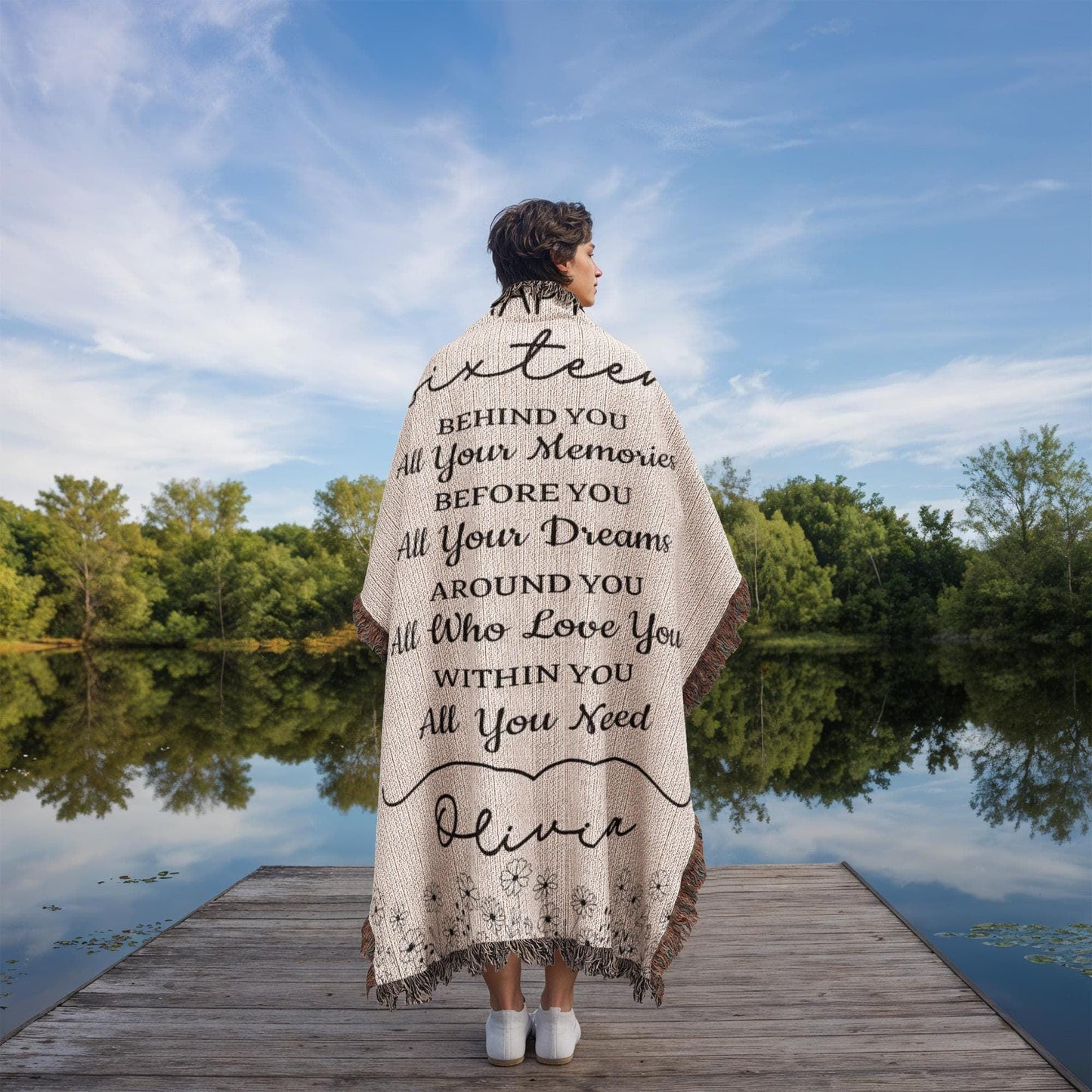 16th Birthday Gift Personalized Woven Blanket, Custom Name Cotton Throw, Sweet 16 Gifts Tapestry for Daughter Girl Boy Best Friend Besti V13