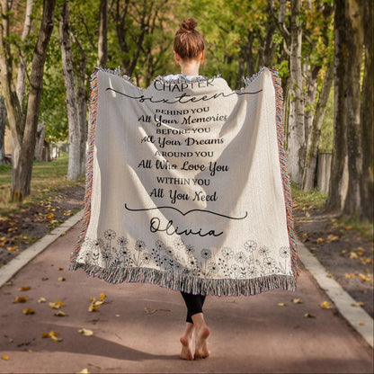 16th Birthday Gift Personalized Woven Blanket, Custom Name Cotton Throw, Sweet 16 Gifts Tapestry for Daughter Girl Boy Best Friend Besti V13