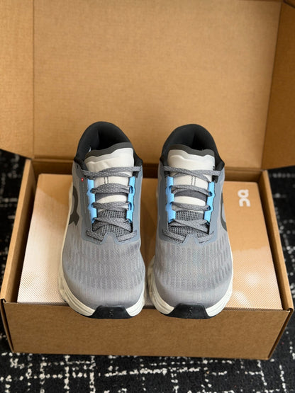 On Cloudmonster Grey Light Blue Shock Absorbing Sport Shoes Breathable Mesh Athletic Trainers