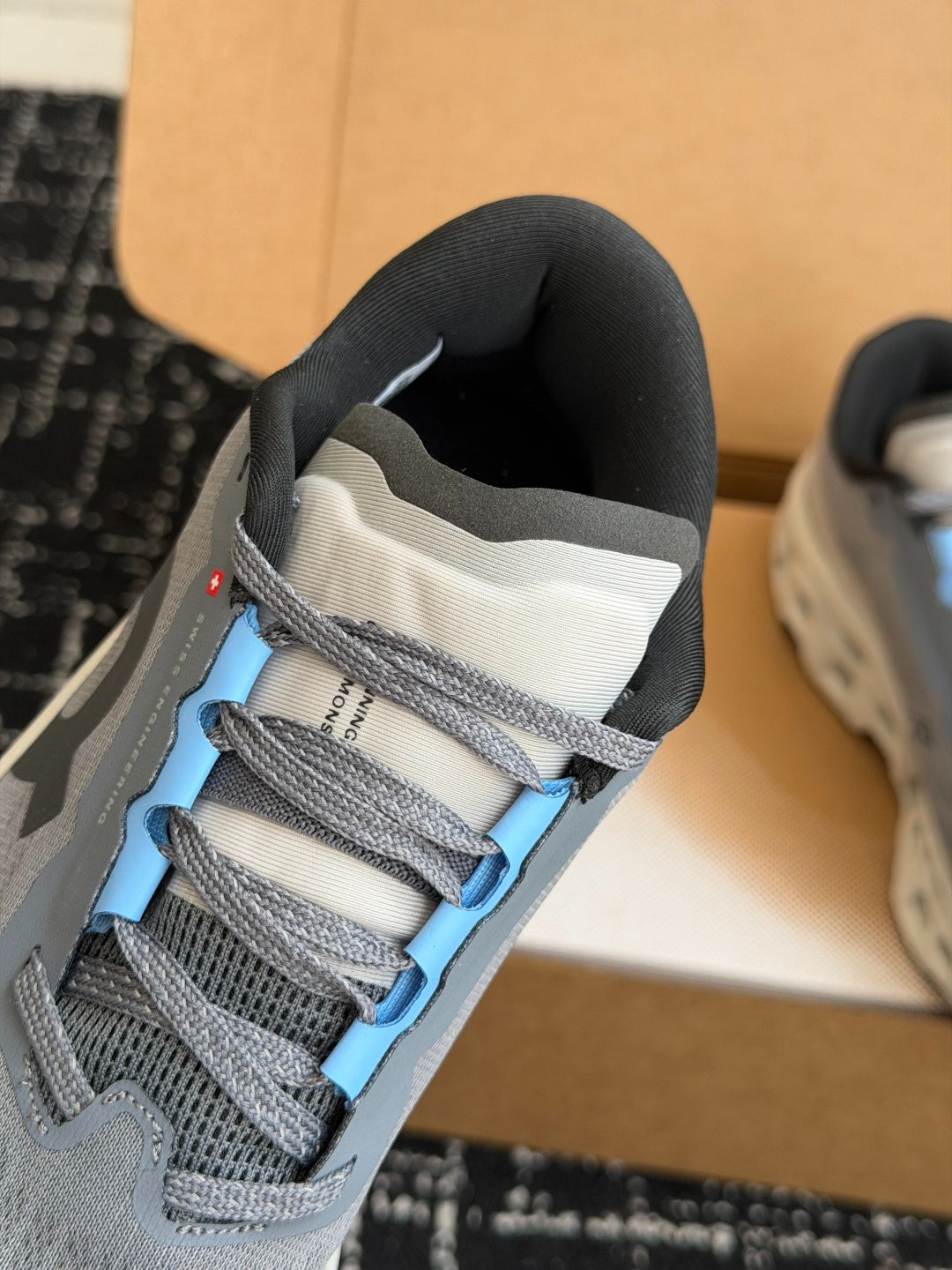 On Cloudmonster Grey Light Blue Shock Absorbing Sport Shoes Breathable Mesh Athletic Trainers