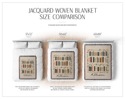Custom Book Lovers Woven Blanket, Wildflowers Bookish Blanket, Bookshelf Blanket Gift for Bookworm, Gift for Booklover Woven Thow Blanket