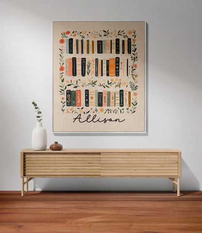 Custom Book Lovers Woven Blanket, Wildflowers Bookish Blanket, Bookshelf Blanket Gift for Bookworm, Gift for Booklover Woven Thow Blanket