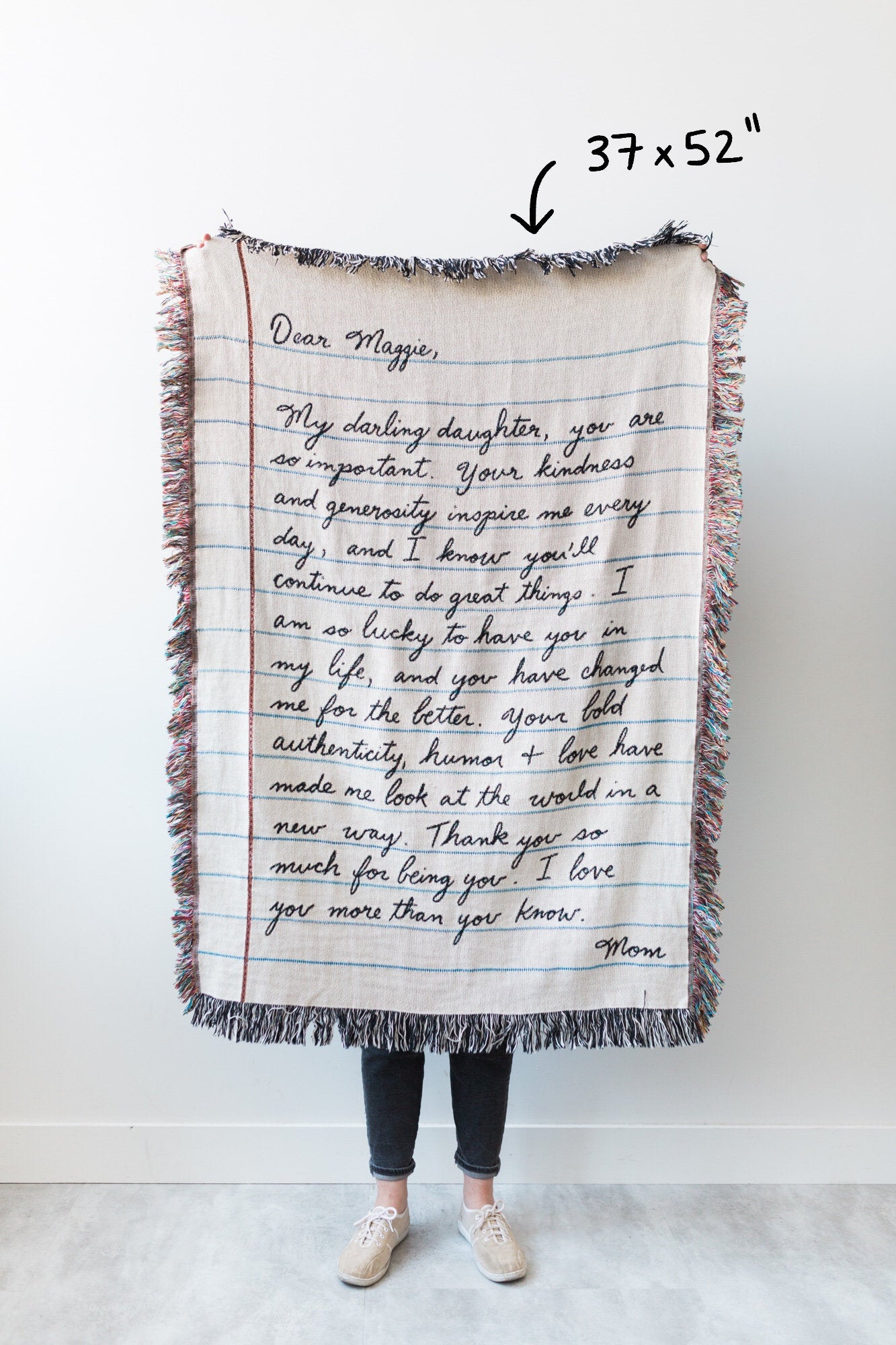 Love Letter Blanket: Personalized Gift for Mom, Woven Handwriting Custom Throw for Dad or Men, Mother's Day, Grandparent, Cotton Anniversary