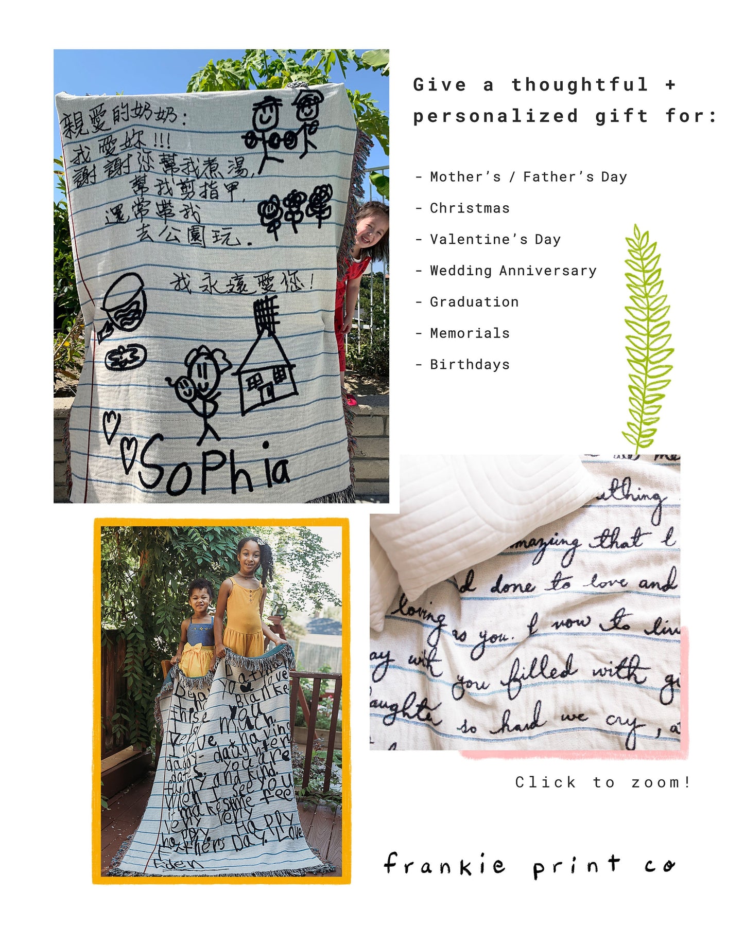 Love Letter Blanket: Personalized Gift for Mom, Woven Handwriting Custom Throw for Dad or Men, Mother's Day, Grandparent, Cotton Anniversary
