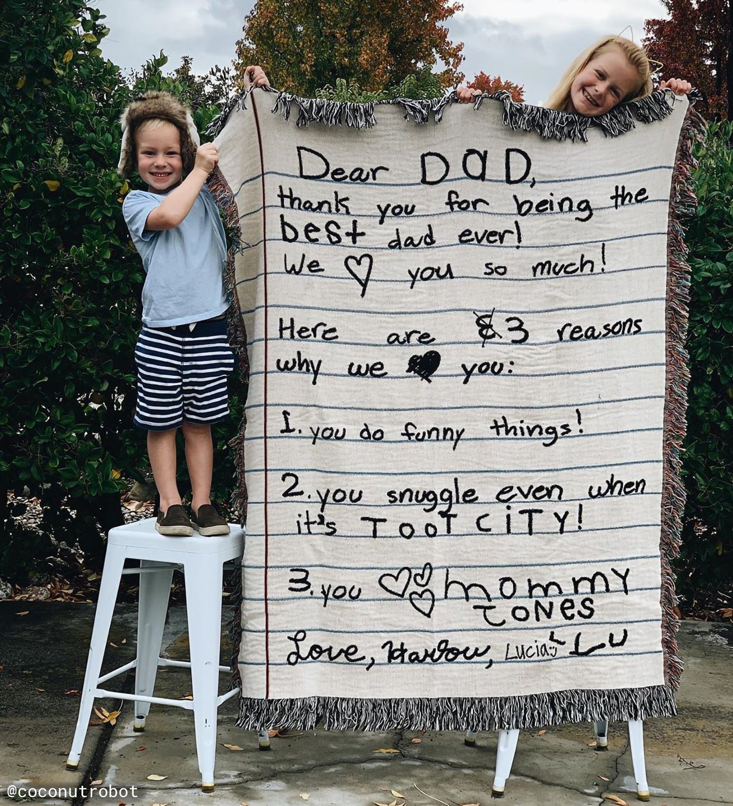 Love Letter Blanket: Personalized Gift for Mom, Woven Handwriting Custom Throw for Dad or Men, Mother's Day, Grandparent, Cotton Anniversary
