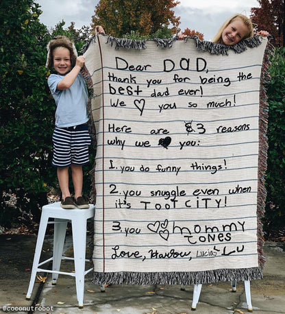 Love Letter Blanket: Personalized Gift for Mom, Woven Handwriting Custom Throw for Dad or Men, Mother's Day, Grandparent, Cotton Anniversary
