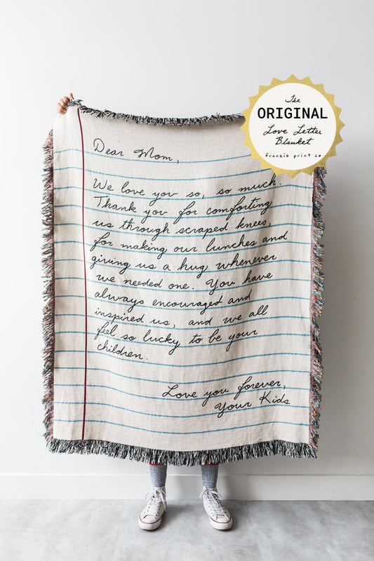 Love Letter Blanket: Personalized Gift for Mom, Woven Handwriting Custom Throw for Dad or Men, Mother's Day, Grandparent, Cotton Anniversary
