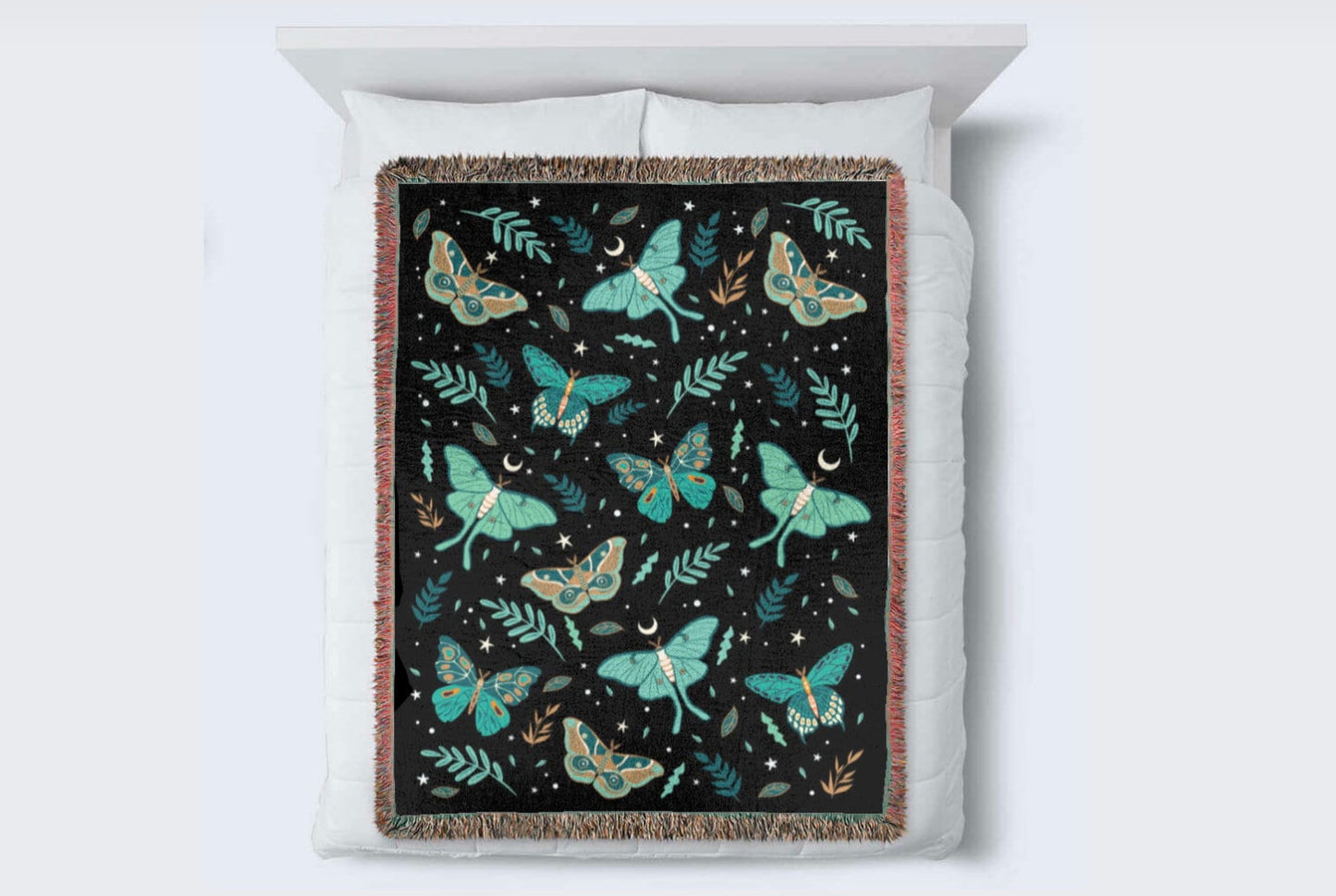 Luna Moth Blanket: 100% Cotton Jacquard Woven Throw