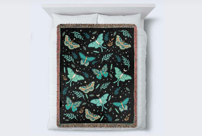Luna Moth Blanket: 100% Cotton Jacquard Woven Throw