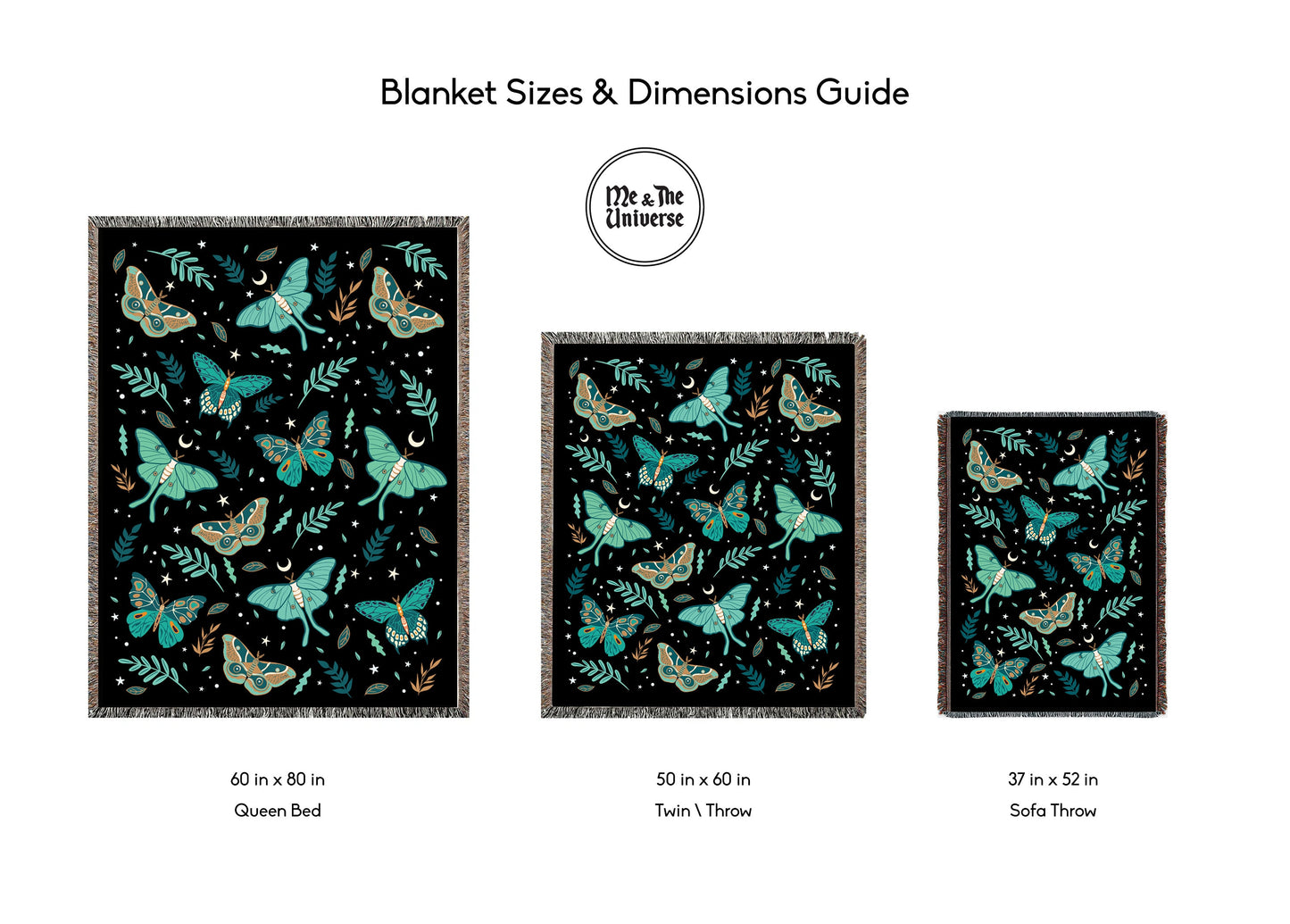 Luna Moth Blanket: 100% Cotton Jacquard Woven Throw