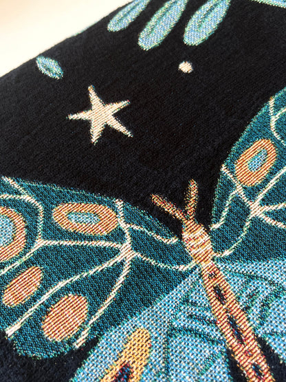 Luna Moth Blanket: 100% Cotton Jacquard Woven Throw