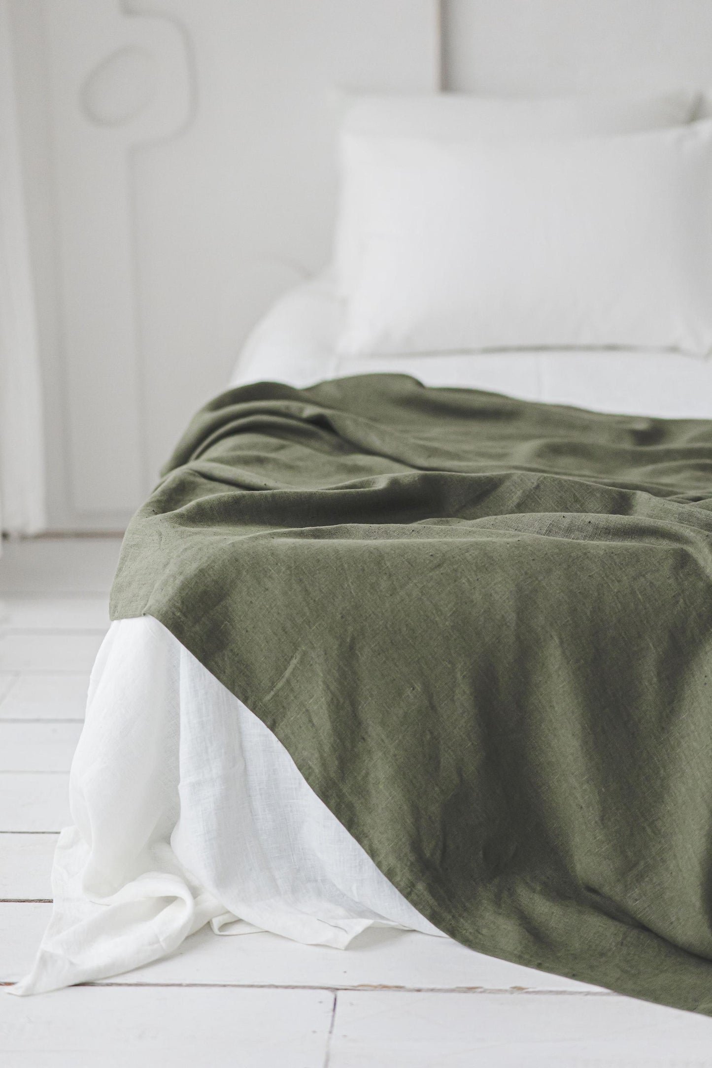 Natural Linen Throw Blanket, Handmade Cozy Linen Blanket, Forest Green Sofa Cover, Heavyweight Linen Bed Throw, Natural Linen Home Decor.