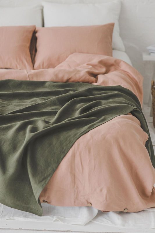 Natural Linen Throw Blanket, Handmade Cozy Linen Blanket, Forest Green Sofa Cover, Heavyweight Linen Bed Throw, Natural Linen Home Decor.