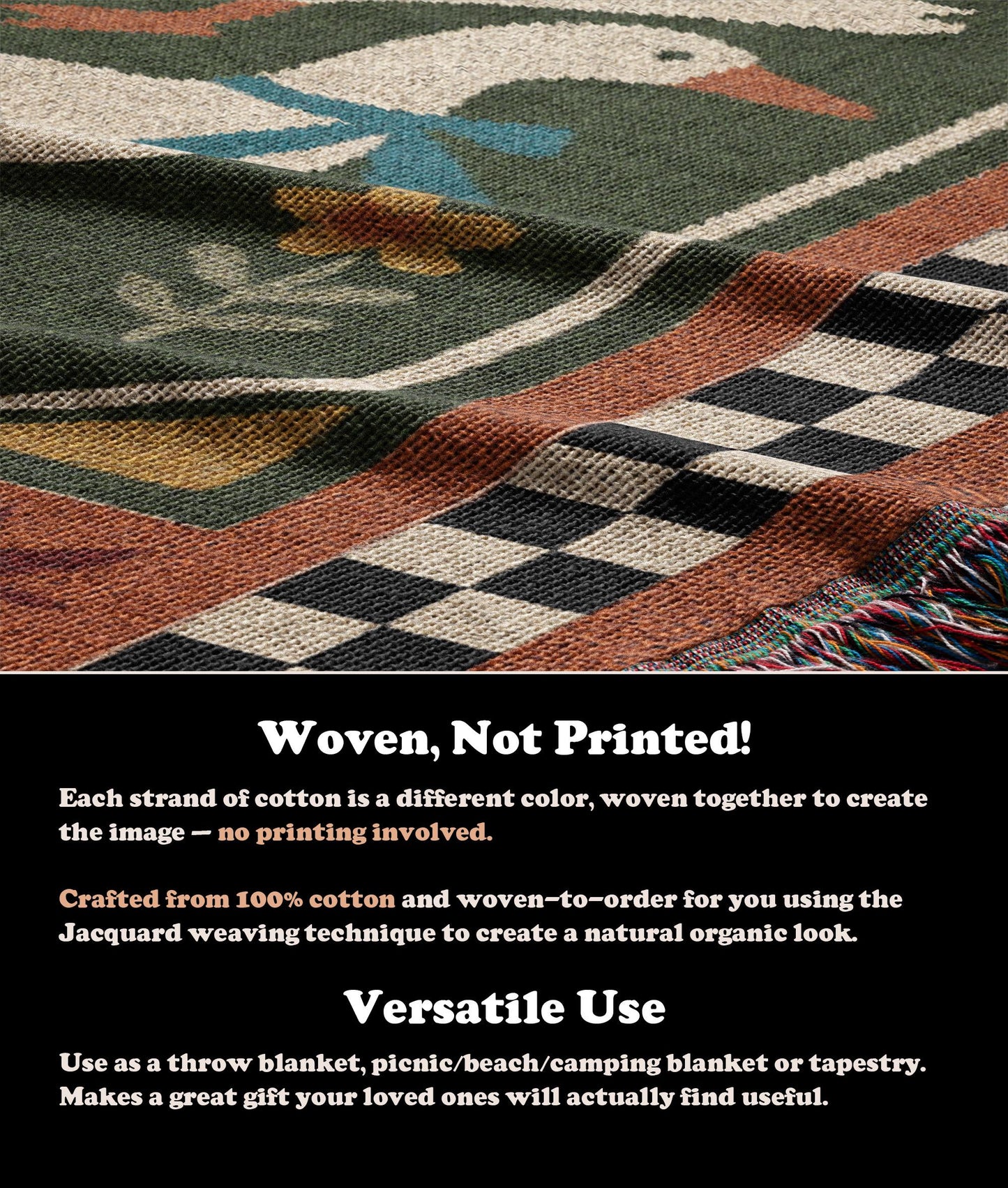 Retro Country Duck Blanket | Folk Farmhouse Tapestry Throw Blanket | Rustic Boho Preppy Vintage Woven Blanket