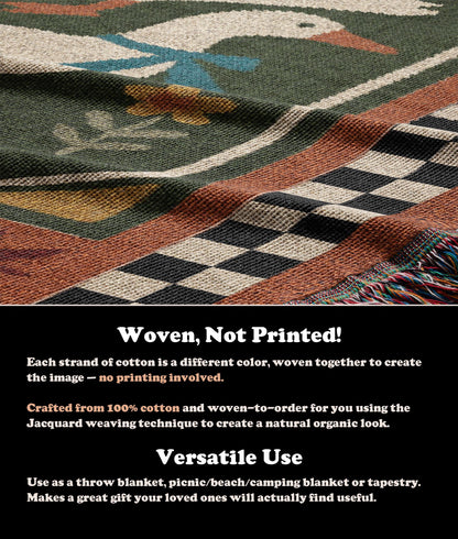 Retro Country Duck Blanket | Folk Farmhouse Tapestry Throw Blanket | Rustic Boho Preppy Vintage Woven Blanket