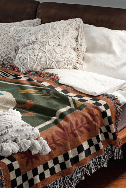 Retro Country Duck Blanket | Folk Farmhouse Tapestry Throw Blanket | Rustic Boho Preppy Vintage Woven Blanket