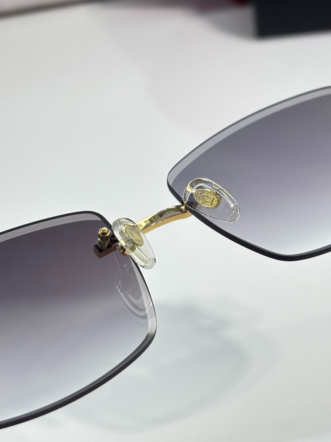 Cartier Gold-Tone Rimless Sunglasses with Gradient Gray Lenses & C-Logo Temples