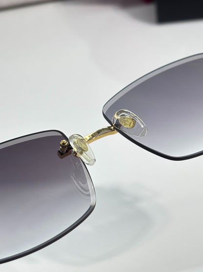 Cartier Gold-Tone Rimless Sunglasses with Gradient Gray Lenses & C-Logo Temples