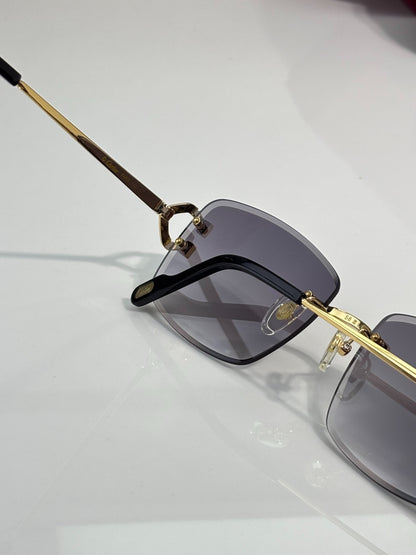 Cartier Gold-Tone Rimless Sunglasses with Gradient Gray Lenses & C-Logo Temples