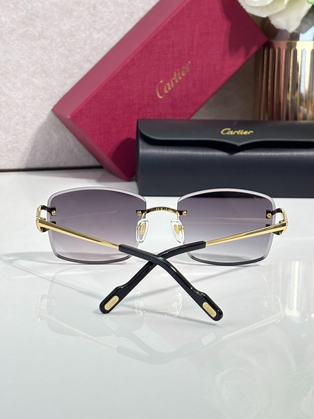 Cartier Gold-Tone Rimless Sunglasses with Gradient Gray Lenses & C-Logo Temples