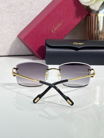 Cartier Gold-Tone Rimless Sunglasses with Gradient Gray Lenses & C-Logo Temples