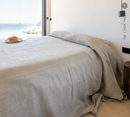 Rustic Linen Oversized Bedspread- softened linen Bed Cover- Queen King size quilt-not bleached linen coverlet-Softened linen throw quilt