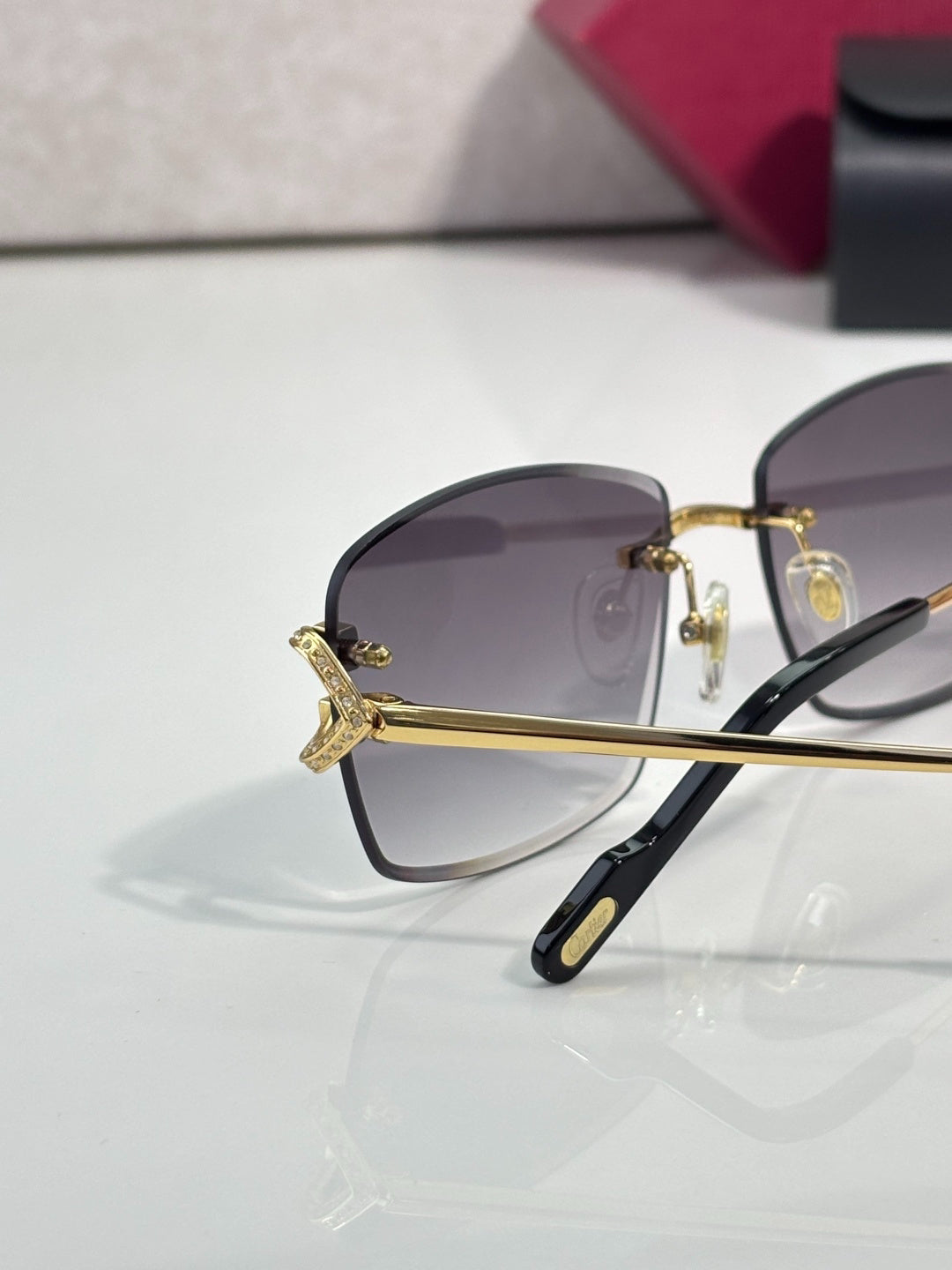 Cartier Gold-Tone Rimless Sunglasses with Gradient Gray Lenses & C-Logo Temples