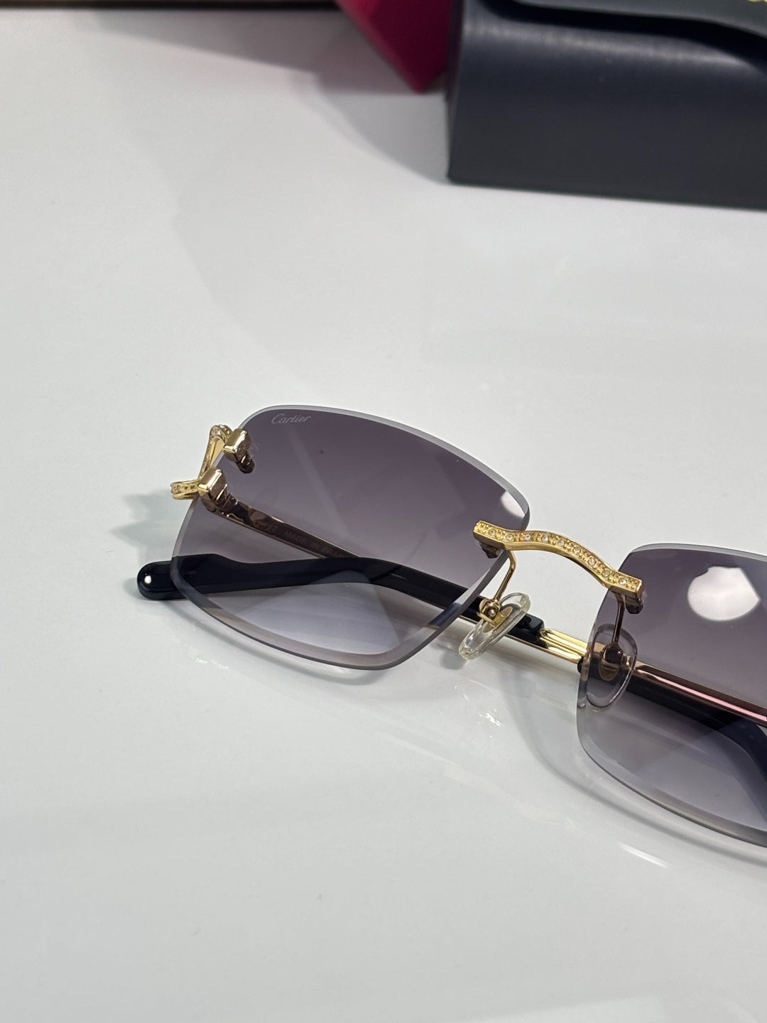 Cartier Gold-Tone Rimless Sunglasses with Gradient Gray Lenses & C-Logo Temples