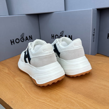 HOGAN Women White Grey Suede Black H Logo Genuine Leather Platform Sneakers Chunky Thick Sole Height Increasing Casual Shoes